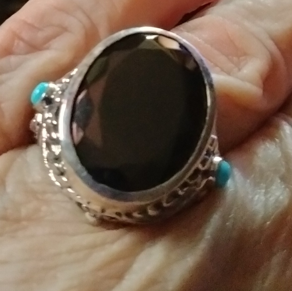 Faceted Black Shungite In Exquisite Ss 925 Metalwork WSleeping Beauty Turquoise 119$